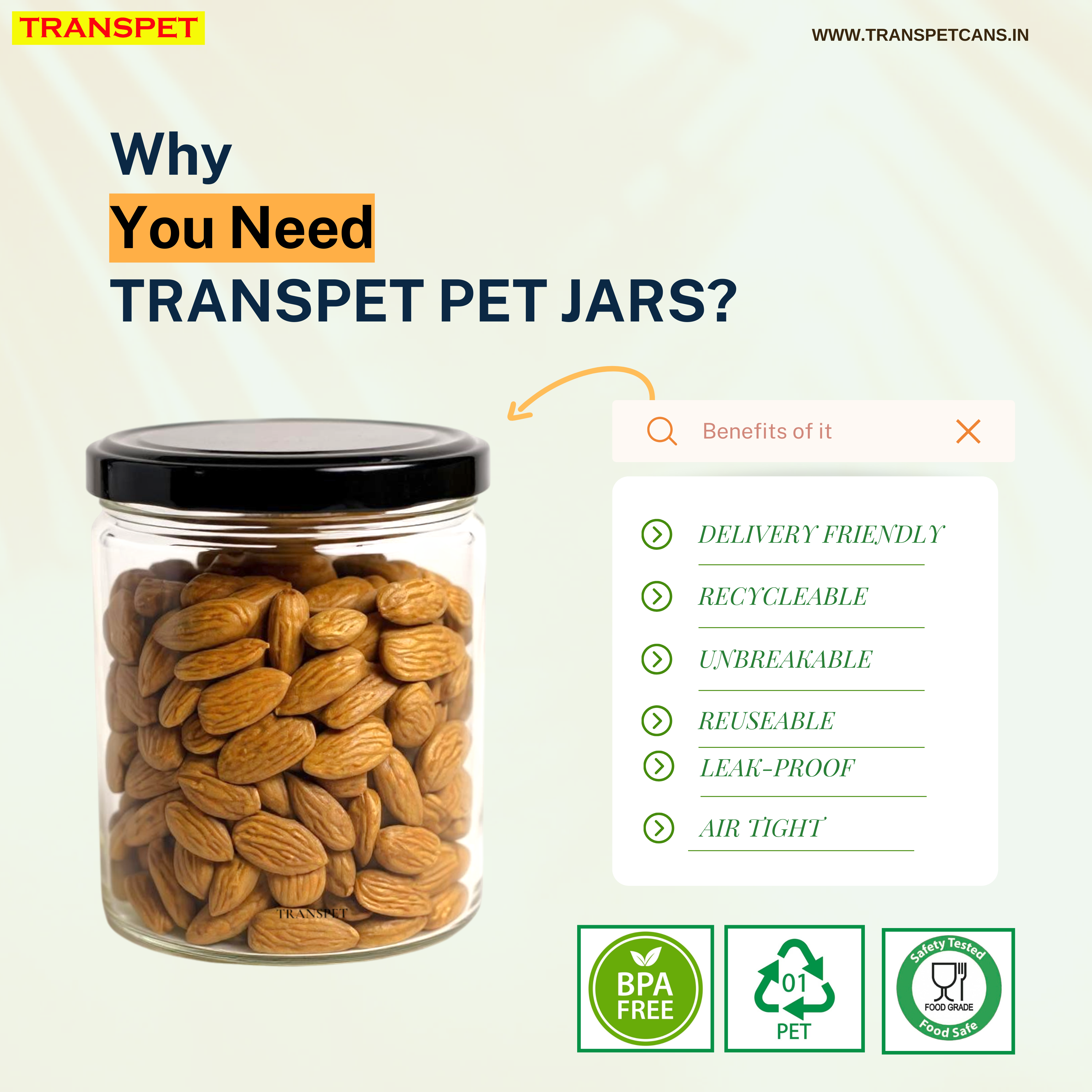 Dry fruits in Transpet jars